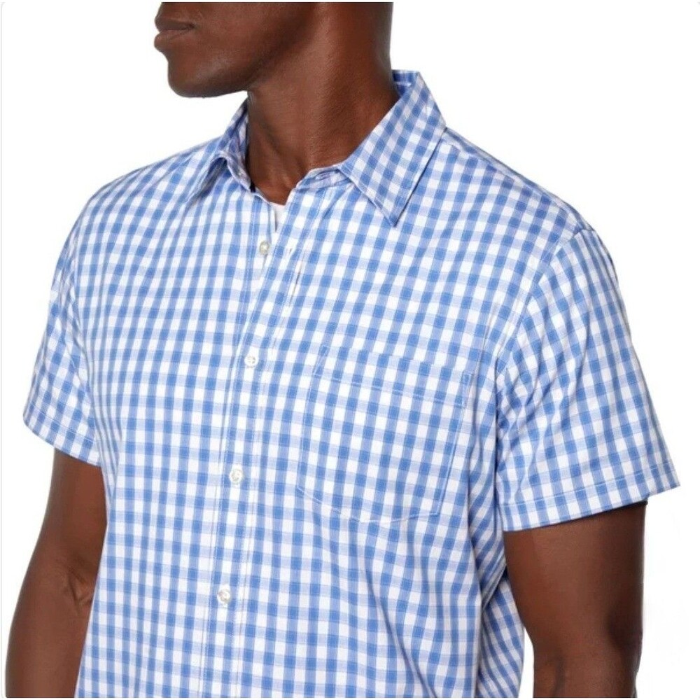 Gap Men's Short Sleeve Button Up Poplin Shirt Blue Plaid Size XXL Cotton